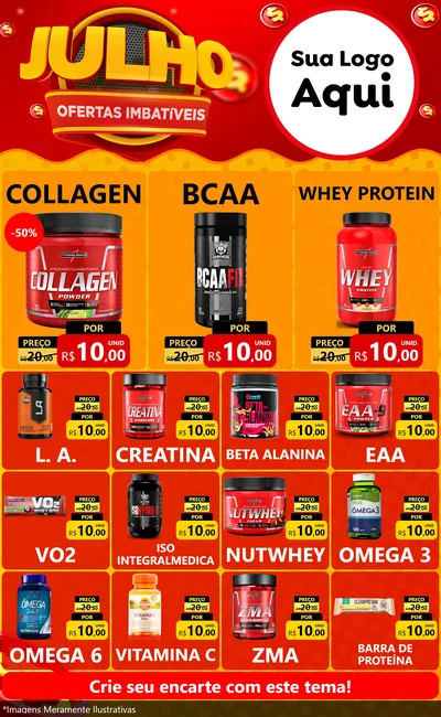 Modelo de Encarte para Encarte Grande com o tema Julho Ofertas Imbatíveis para Suplementos alimentares