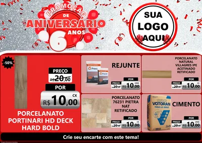 Modelo de Encarte para Encarte A4 Horizontal com o tema Promoção de Aniversário - 6 Anos para Pisos e revestimentos
