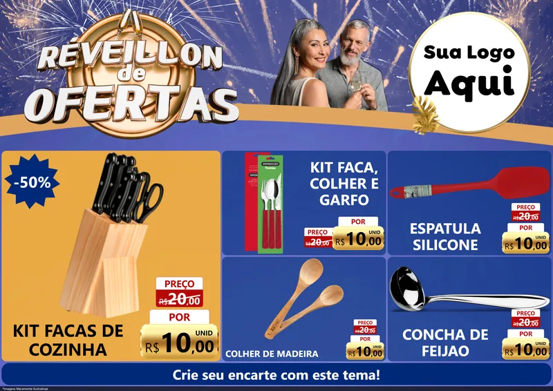 Modelo de Encarte para Encarte A4 Horizontal com o tema Réveillon de Ofertas para Utilidades Domésticas