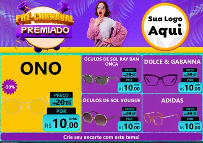 Modelo de Encarte para Encarte A4 Horizontal com o tema Pré-Carnaval Premiado para Óticas