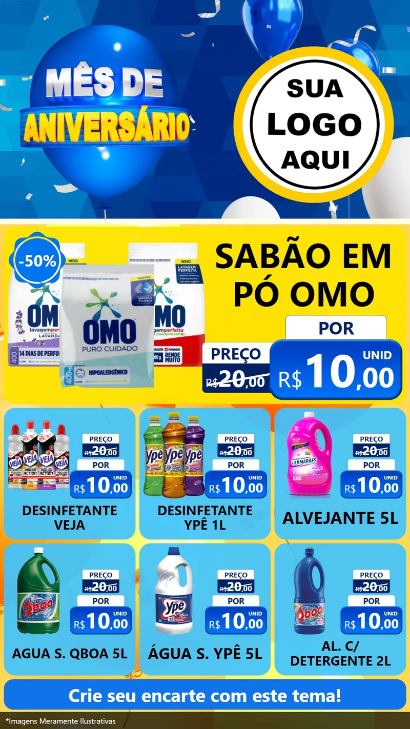 Modelo de Rede Social para Stories com o tema Mês de Aniversário para Produtos de Limpeza
