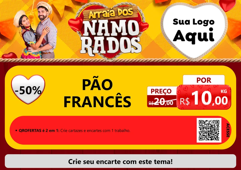 Modelo de Cartaz para Cartaz A4 Horizontal com o tema Arraiá dos Namorados para Padaria