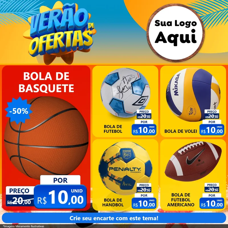 Modelo de Rede Social para Feed Facebook com o tema Verão de Ofertas para Artigos Esportivos