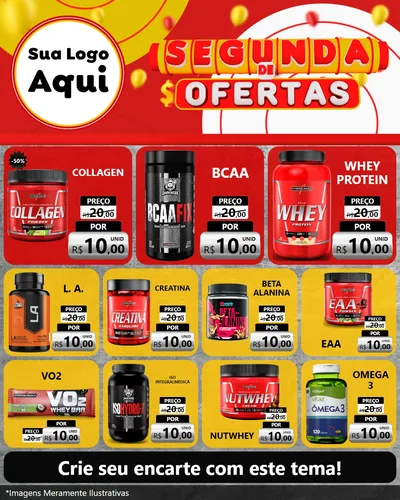 Modelo de Rede Social para Feed Instagram com o tema Segunda de Ofertas para Suplementos alimentares