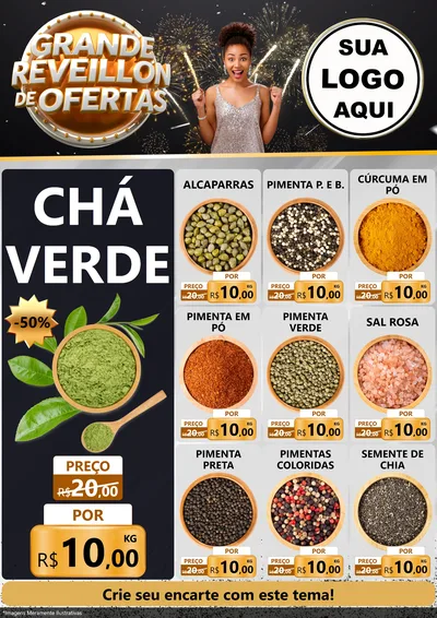 Modelo de Encarte para Encarte A4 Vertical com o tema Grande Réveillon de Ofertas para Produtos Naturais