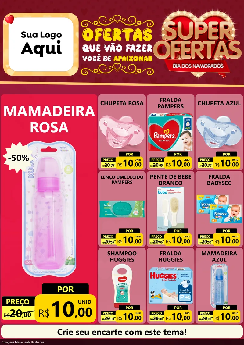 Modelo de Encarte para Encarte A4 Vertical com o tema Dia dos Namorados para Bebês