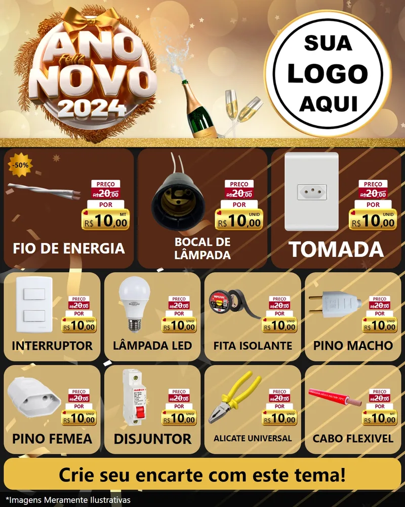 Modelo de Rede Social para Feed Instagram com o tema Feliz Ano Novo 2027 para Materiais Elétricos