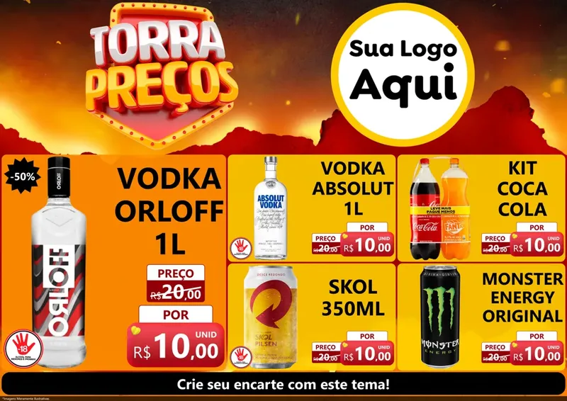 Modelo de Encarte para Encarte A4 Horizontal com o tema Torra Preços para Distribuidora de bebidas