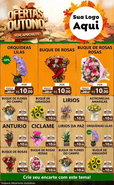 Modelo de Encarte para Encarte Grande com o tema Ofertas de Outono - Vem, Aproveite! para Floricultura e jardim