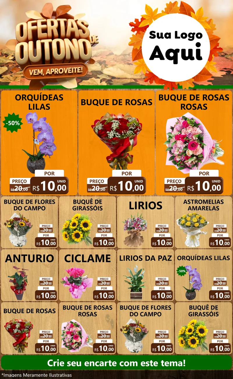 Modelo de Encarte para Encarte Grande com o tema Ofertas de Outono - Vem, Aproveite! para Floricultura e jardim