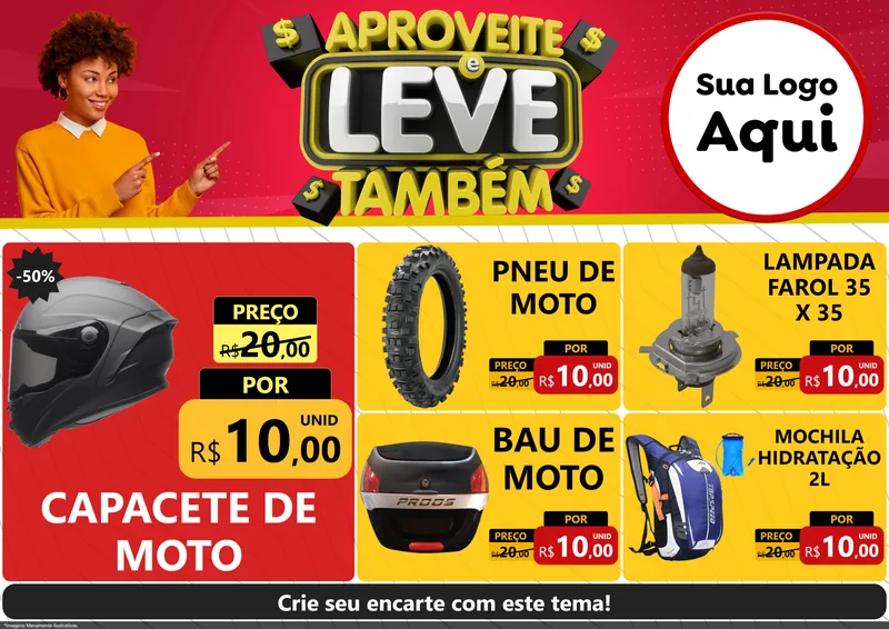 Modelo de Encarte para Encarte A4 Horizontal com o tema Aproveite e Leve Também para Moto peças