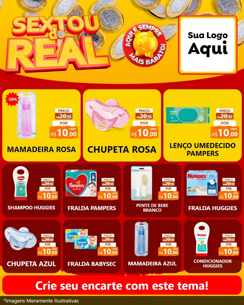 Modelo de Rede Social para Feed Instagram com o tema Sextou do Real para Bebês