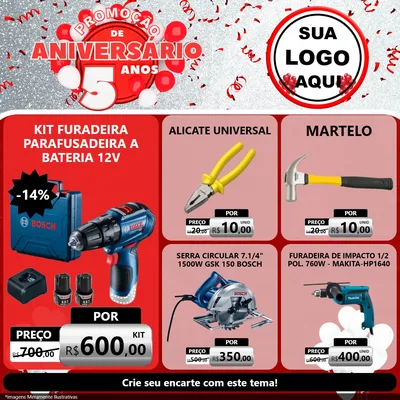 Modelo de Rede Social para Feed Facebook com o tema Promoção de Aniversário - 5 Anos para Maquinas e Ferramentas
