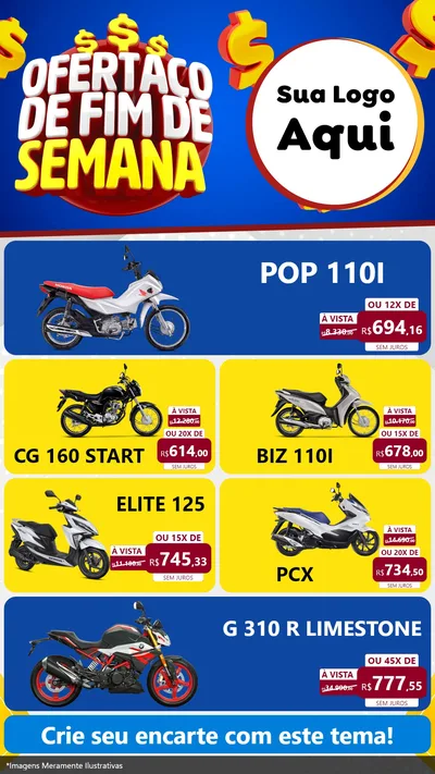 Modelo de TV para TV Vertical com o tema Ofertaço de Fim de Semana para Concessionaria de Motos