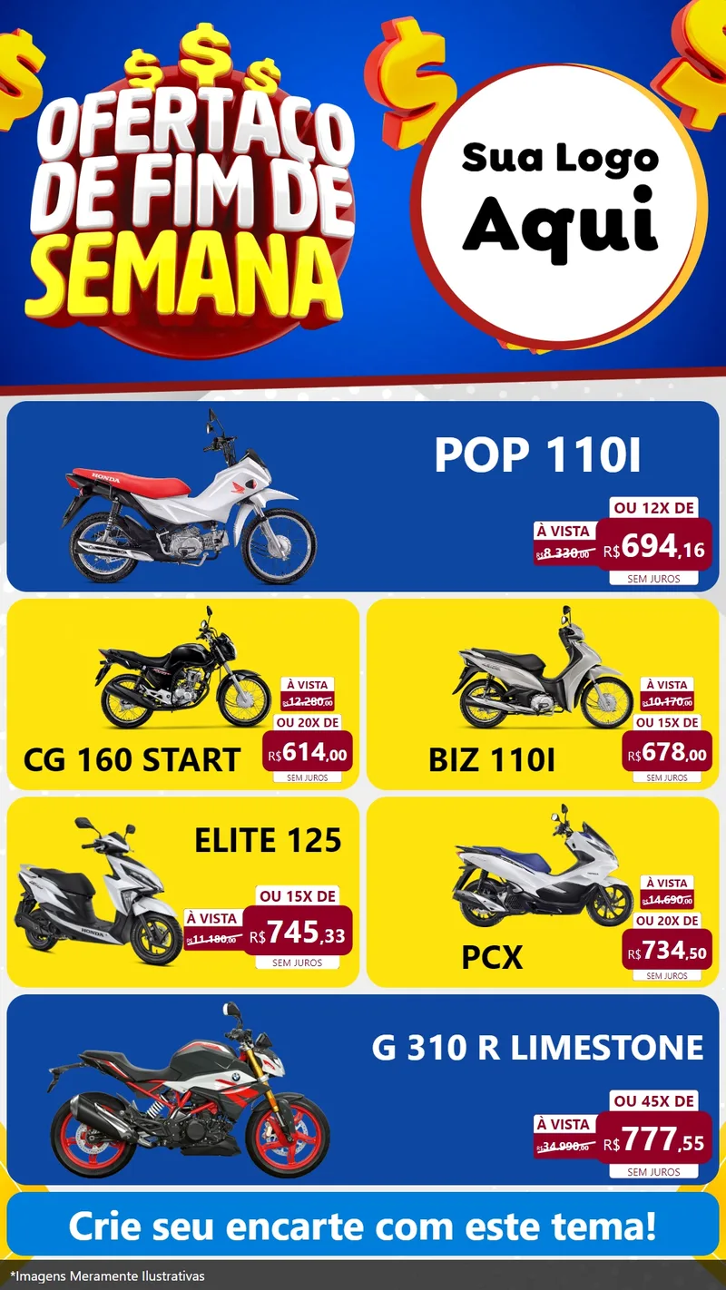 Modelo de TV para TV Vertical com o tema Ofertaço de Fim de Semana para Concessionaria de Motos