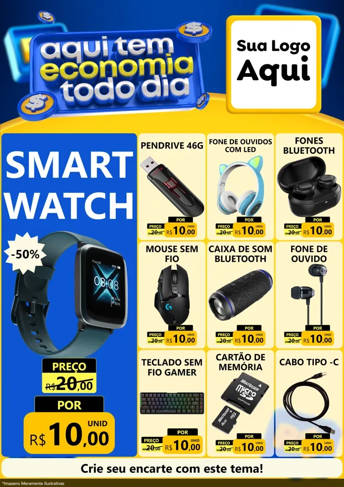 Modelo de Encarte para Encarte A4 Vertical com o tema Aqui Tem Economia Todo Dia para Informática