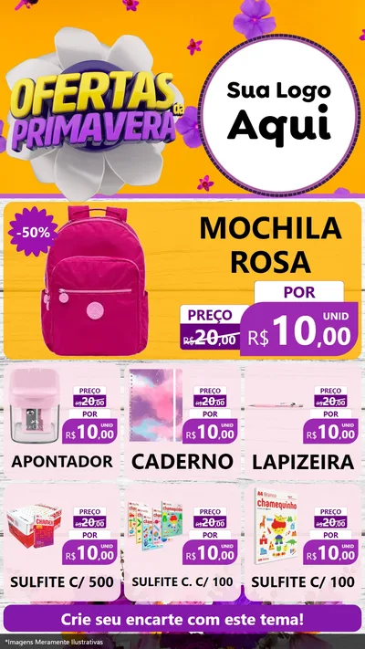 Modelo de Rede Social para Stories com o tema Ofertas Da Primavera para Papelaria