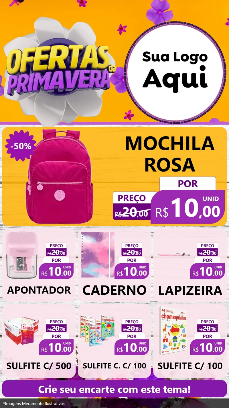 Modelo de Rede Social para Stories com o tema Ofertas Da Primavera para Papelaria