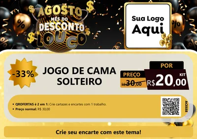 Modelo de Cartaz para Cartaz A4 Horizontal com o tema Agosto Mês do Desconto Louco para Cama, Mesa e Banho
