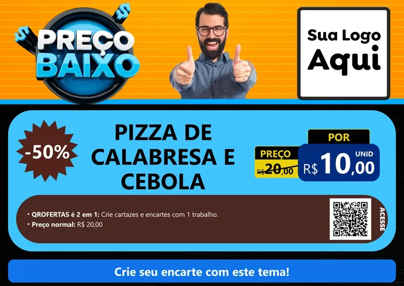 Modelo de Cartaz para Cartaz A4 Horizontal com o tema Preço Baixo para Pizzaria