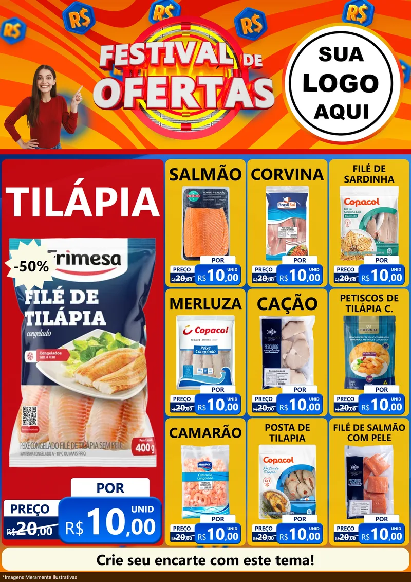 Modelo de Encarte para Encarte A4 Vertical com o tema Festival de Ofertas para Peixaria