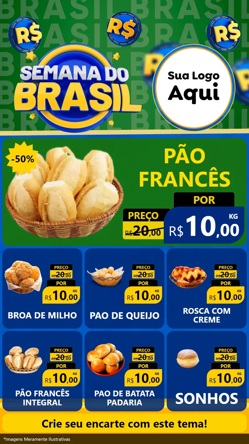 Modelo de Rede Social para Stories com o tema Semana Do Brasil para Padaria
