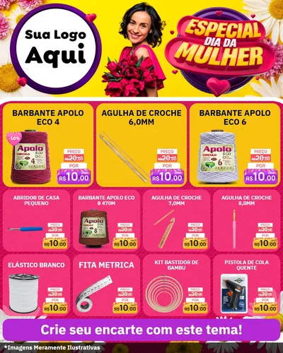 Modelo de Rede Social para Feed Instagram com o tema Especial Dia da Mulher para Armarinho e Aviamentos