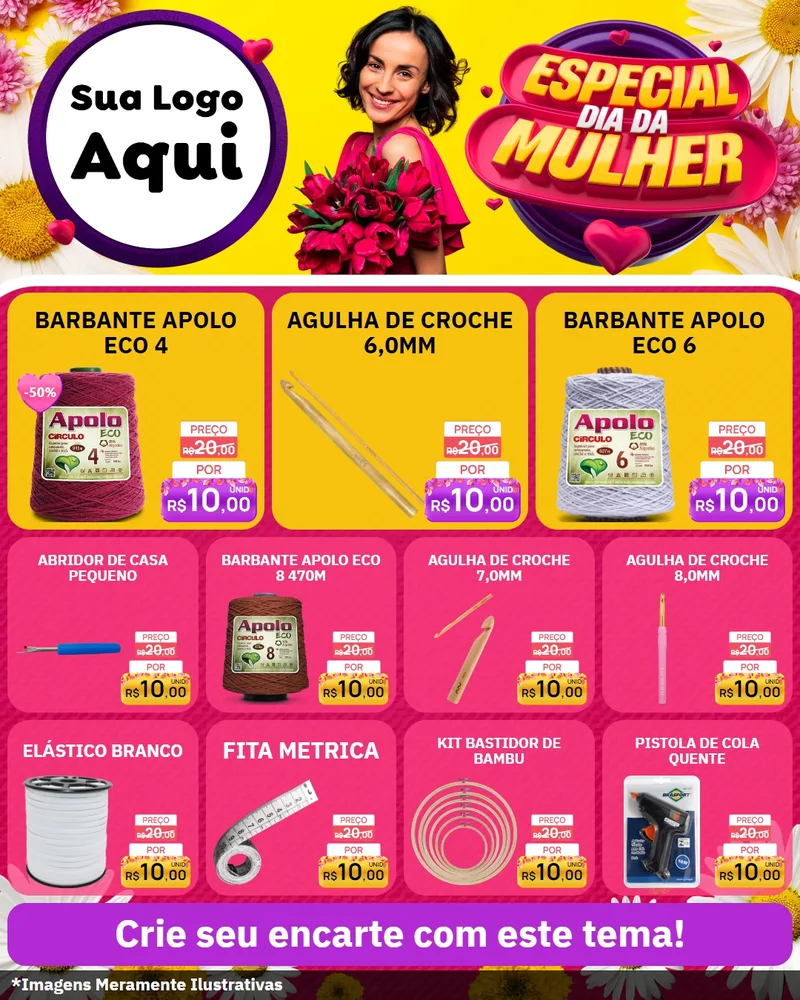 Modelo de Rede Social para Feed Instagram com o tema Especial Dia da Mulher para Armarinho e Aviamentos