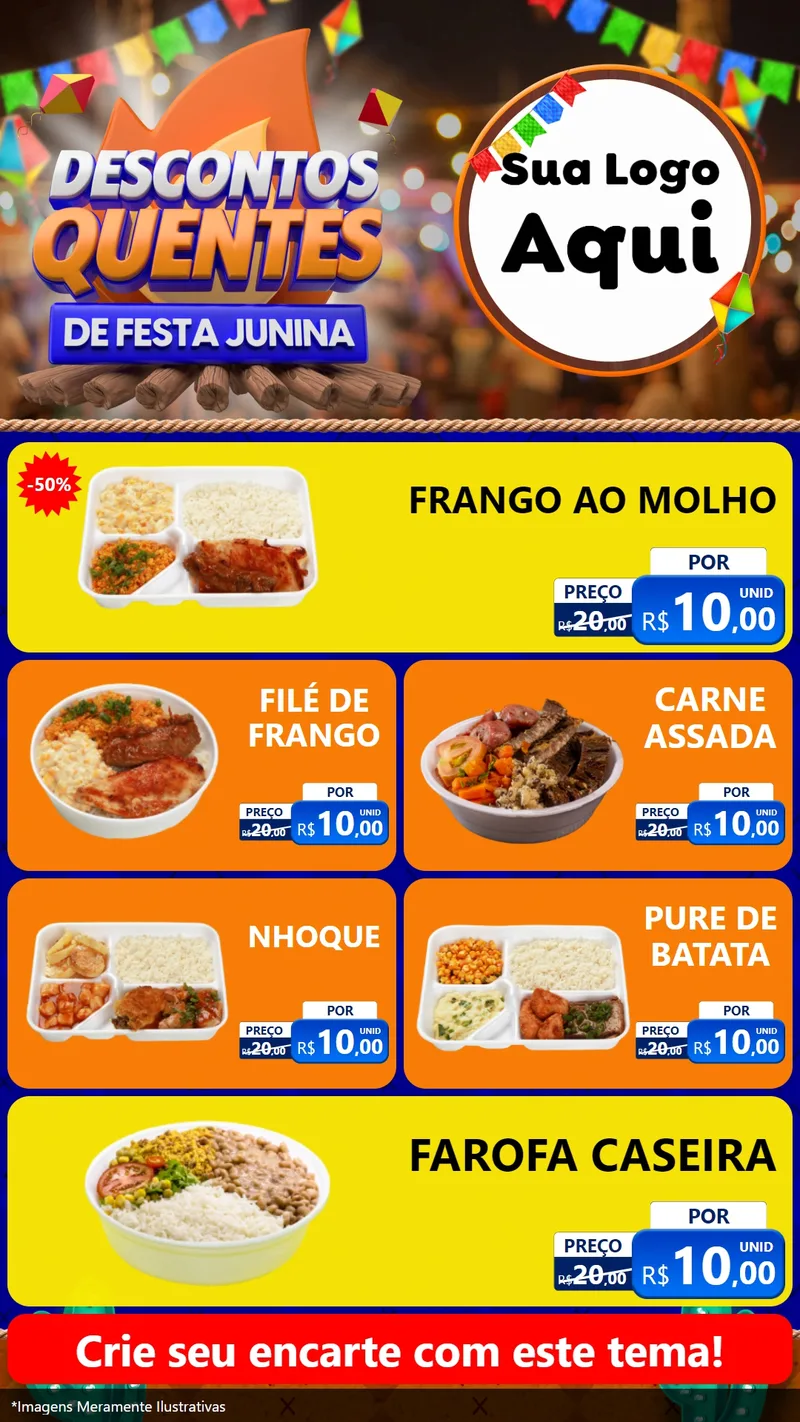 Modelo de TV para TV Vertical com o tema Descontos Quentes de Festa Junina para Restaurante