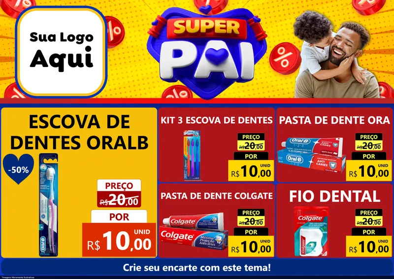 Modelo de Encarte para Encarte A4 Horizontal com o tema Super Pai para Higiene Pessoal