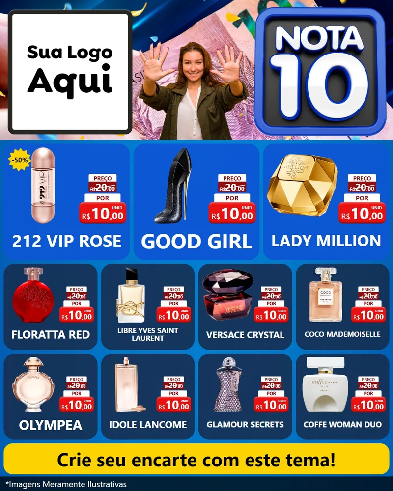 Modelo de Rede Social para Feed Instagram com o tema Nota 10 para Perfumes