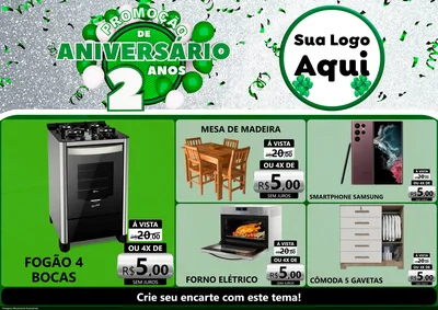 Modelo de Encarte para Encarte A4 Horizontal com o tema Promoção de Aniversário - 2 Anos para Móveis e Eletro