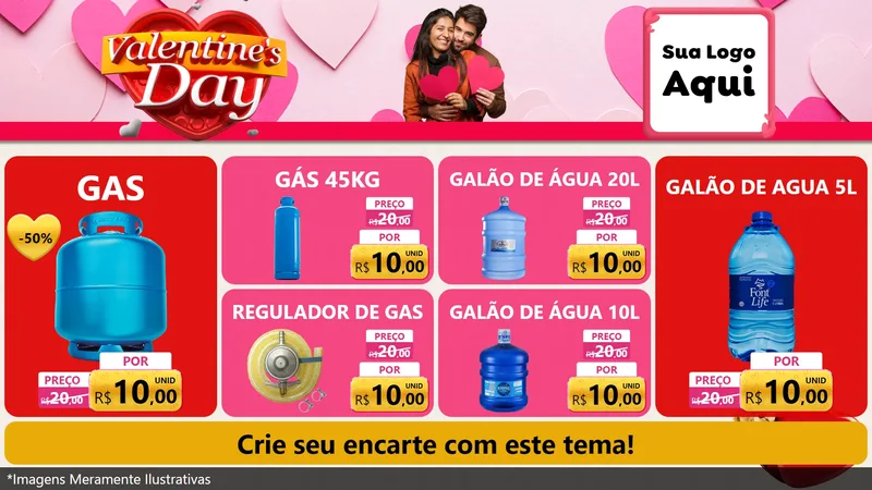 Modelo de TV para TV Horizontal com o tema Valentine's Day para Água e gás