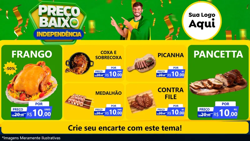 Modelo de TV para TV Horizontal com o tema Preço Baixo de Independência para Assados