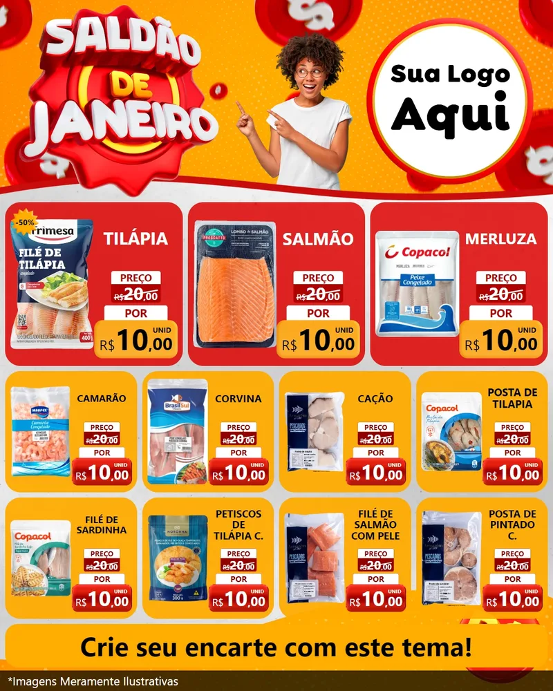 Modelo de Rede Social para Feed Instagram com o tema Saldão de Janeiro para Peixaria