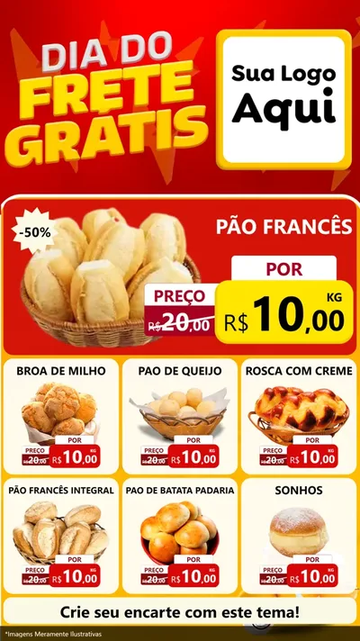 Modelo de Rede Social para Stories com o tema Dia do Frete Grátis para Padaria