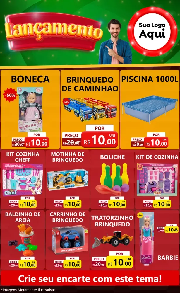 Modelo de Encarte para Encarte Grande com o tema Lançamento para Brinquedos