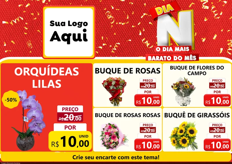 Modelo de Encarte para Encarte A4 Horizontal com o tema Dia N o Dia Mais Barato do Mês para Floricultura e jardim