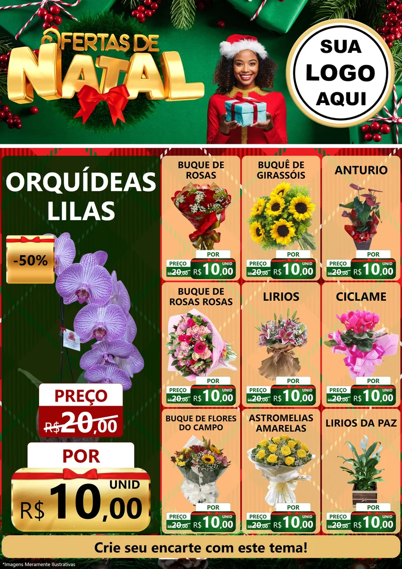 Modelo de Encarte para Encarte A4 Vertical com o tema Ofertas de Natal para Floricultura e jardim