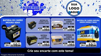 Modelo de TV para TV Horizontal com o tema Promoção de Aniversário - 5 Anos para Baterias Elétricas