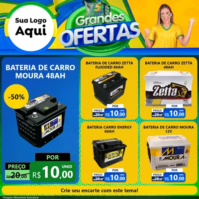 Modelo de Rede Social para Feed Facebook com o tema Grandes Ofertas para Baterias Elétricas