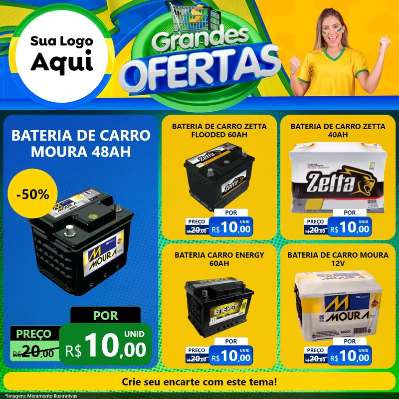 Modelo de Rede Social para Feed Facebook com o tema Grandes Ofertas para Baterias Elétricas
