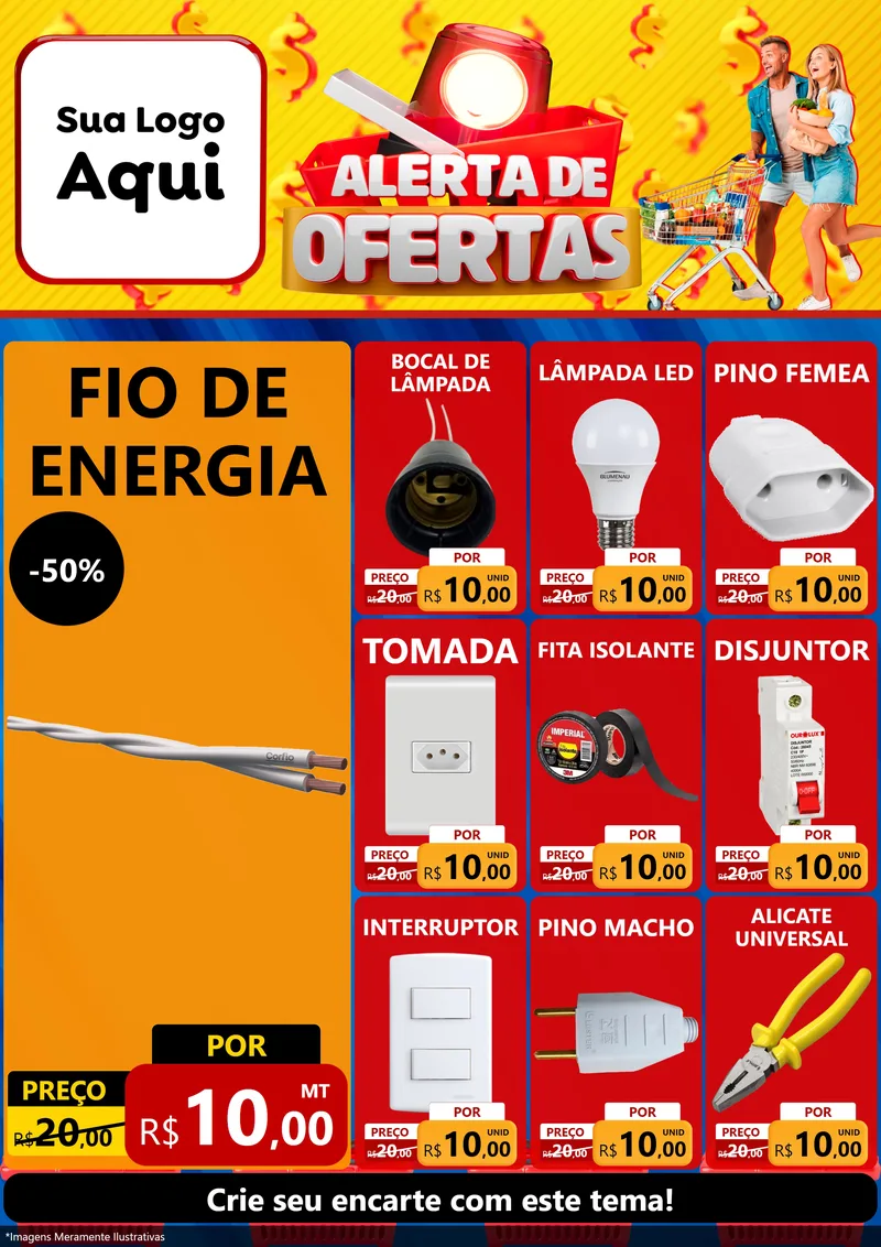 Modelo de Encarte para Encarte A4 Vertical com o tema Alerta de Ofertas para Materiais Elétricos