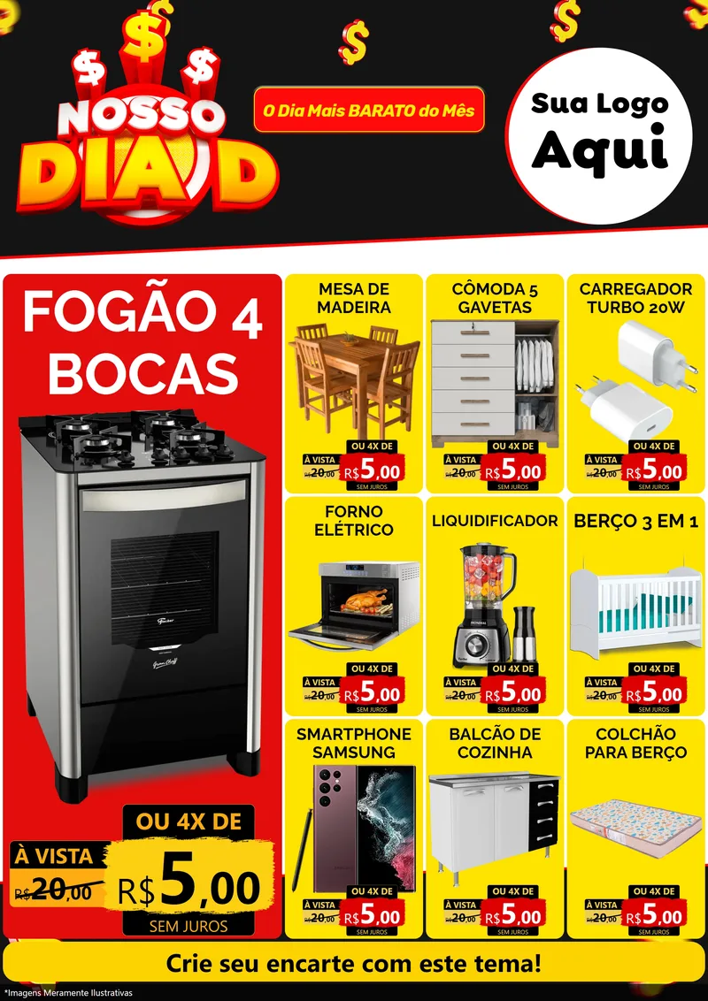 Modelo de Encarte para Encarte A4 Vertical com o tema Nosso Dia D para Móveis e Eletro