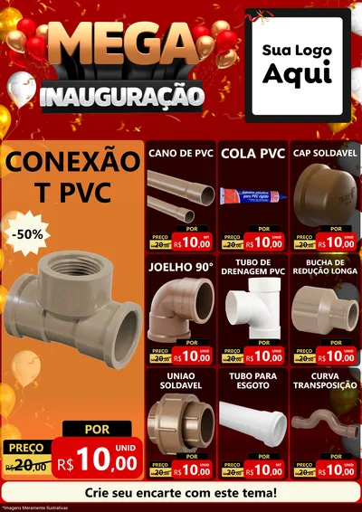 Modelo de Encarte para Encarte A4 Vertical com o tema Mega Inauguração para Tubos e conexões