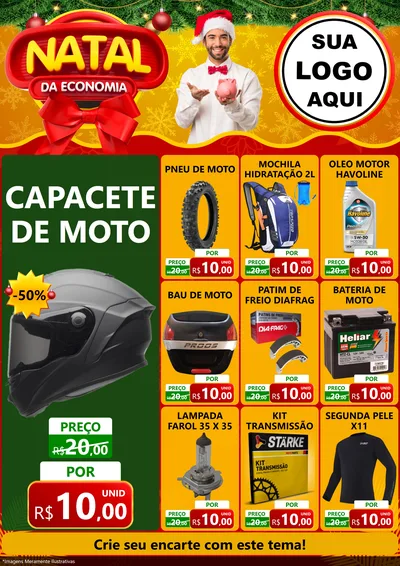 Modelo de Encarte para Encarte A4 Vertical com o tema Natal da Economia para Moto peças