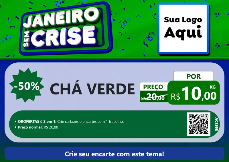 Modelo de Cartaz para Cartaz A4 Horizontal com o tema Janeiro Sem Crise para Produtos Naturais