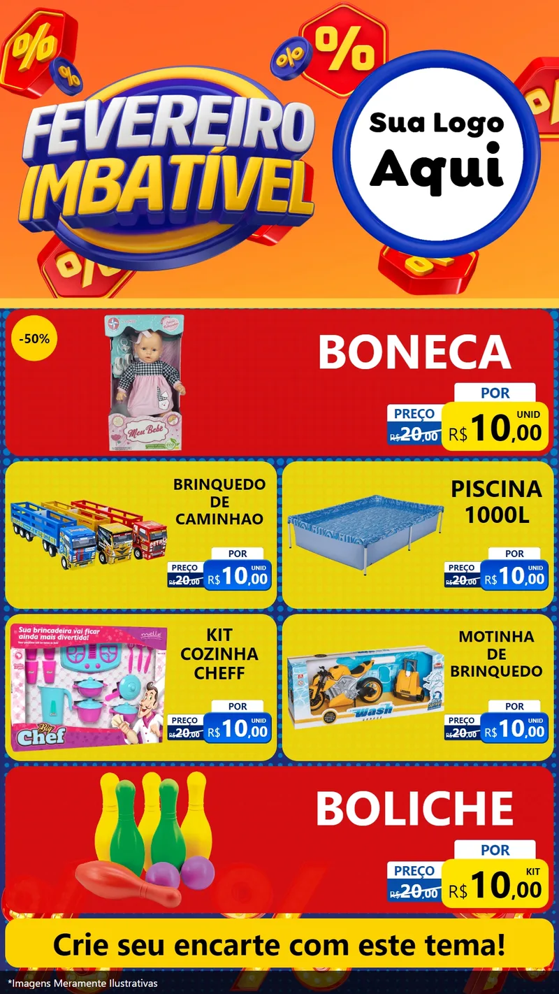 Modelo de TV para TV Vertical com o tema Fevereiro Imbatível para Brinquedos