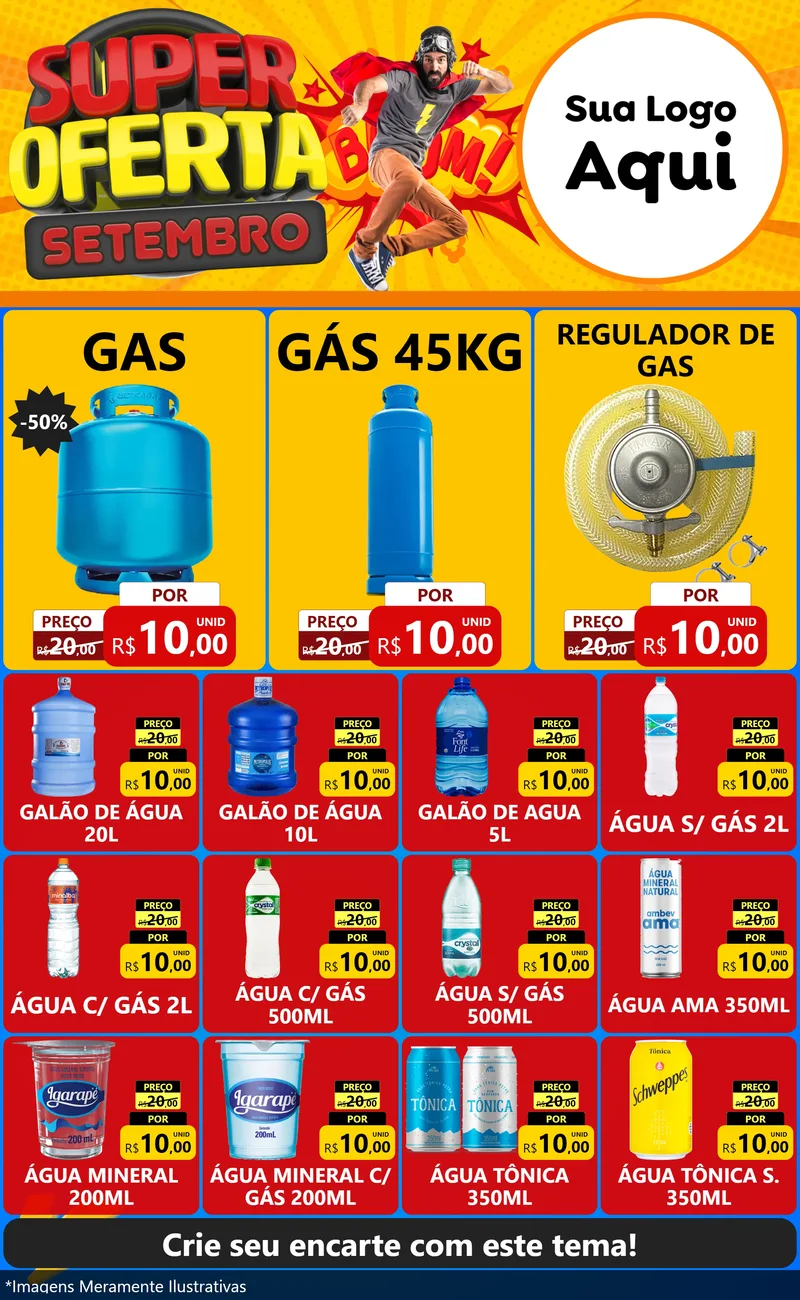 Modelo de Encarte para Encarte Grande com o tema Super Oferta Setembro para Água e gás