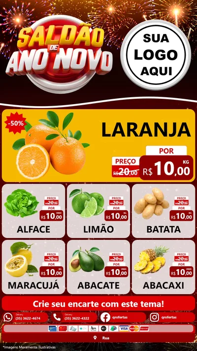 Modelo de Rede Social para Stories com o tema Saldão de Ano Novo para Hortifrúti